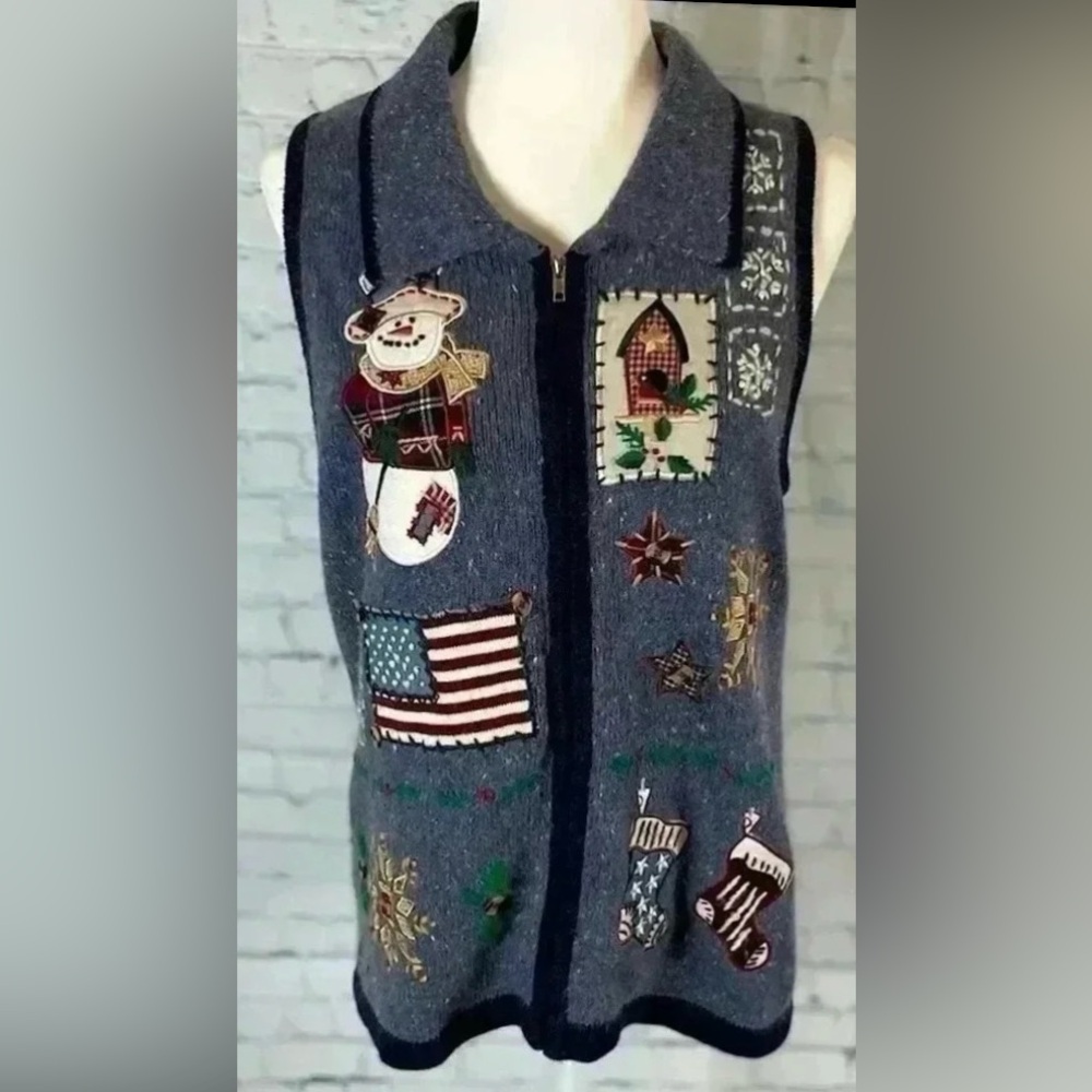 Victoria Jones Winter Christmas Novelty‎ Zip Rabbit Hair Sweater Vest Woman’s S